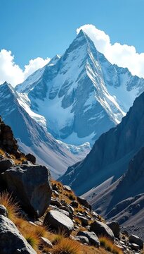 Killer mountain Nanga Parbat with rugged terrain and rocky cliffs, alps, parbat