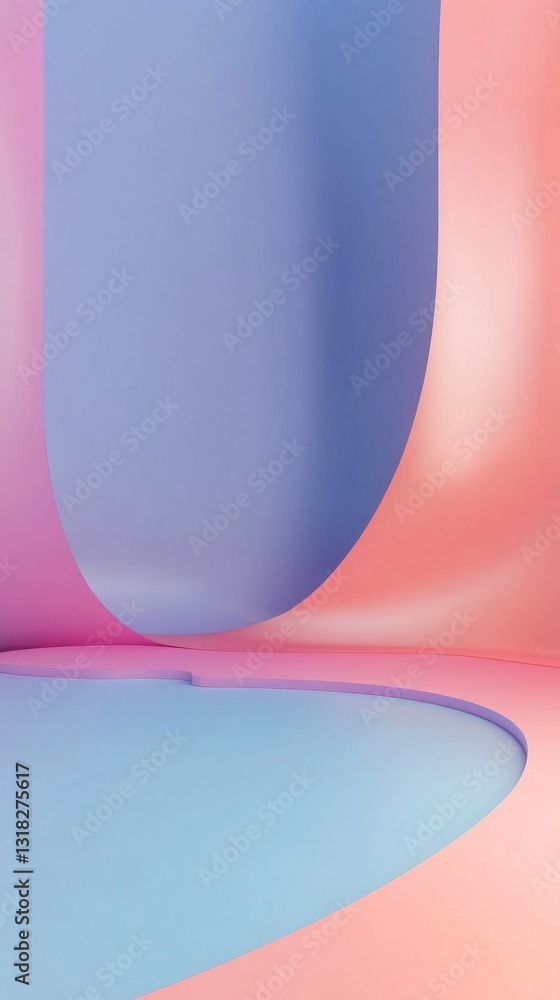 Aufkleber curved forms in delicate shades of pink and blue create an ethereal environment that sparks artistic