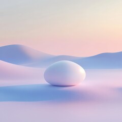 Dreamy pastel landscape with smooth white sphere and gentle dunes abstract tranquil background