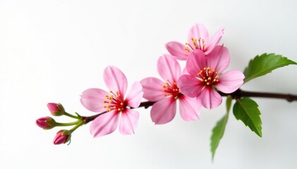 Obraz premium Single branch with flowers on white background, natural, blooms