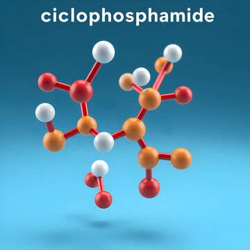 cyclophosphamide molecule 3d, molecular structure, ball and stick model, structural chemical formula cytophosphane