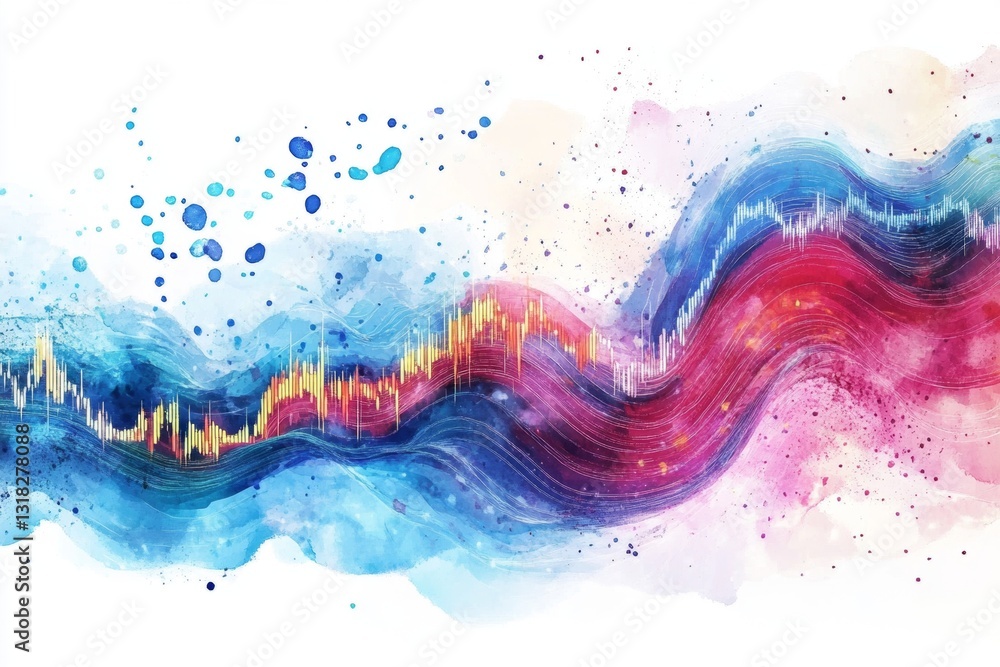 Poster colorful abstract waves in vibrant blues and reds creating a dynamic artistic expression