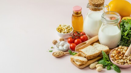 Baby nutrition feeding allergies awareness. Fresh ingredients arranged on a table for healthy cooking.