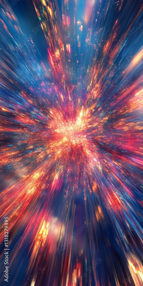 Poster vibrant cosmic explosion of light and color representing motion in a colorful space background