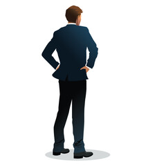 Back view Businessman standing and looking forward on white background. vector, illustration