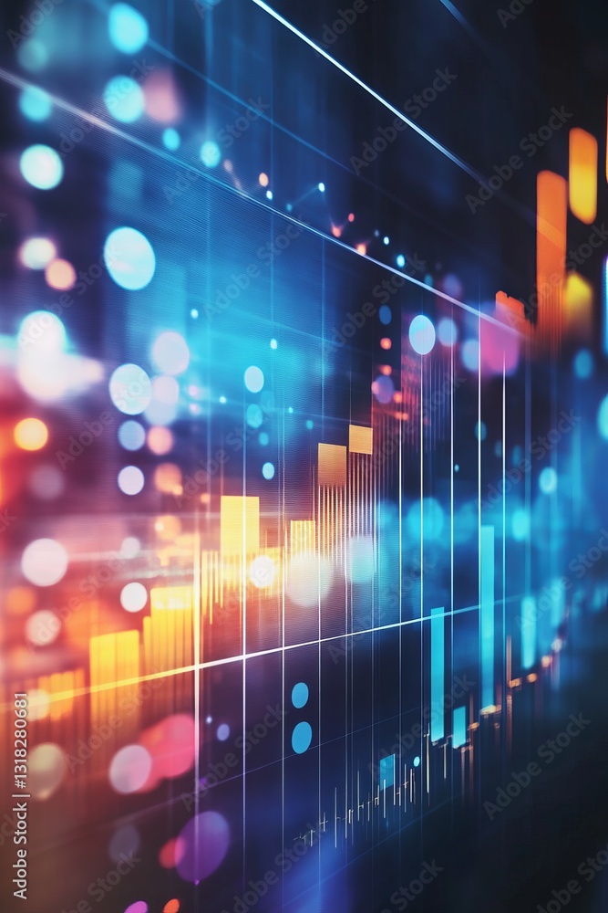 Poster this stunning abstract visualization features vibrant colors and dynamic bars, representing data ana