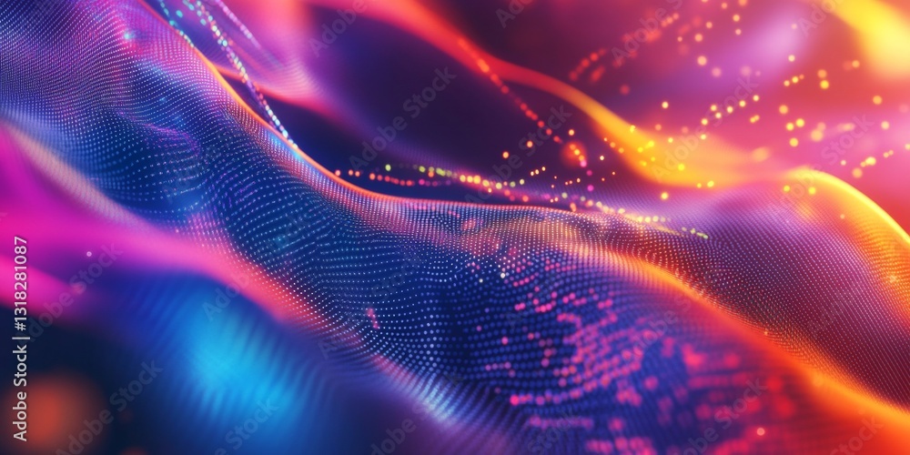 Poster colorful abstract digital wave texture with flowing patterns and vibrant light effects