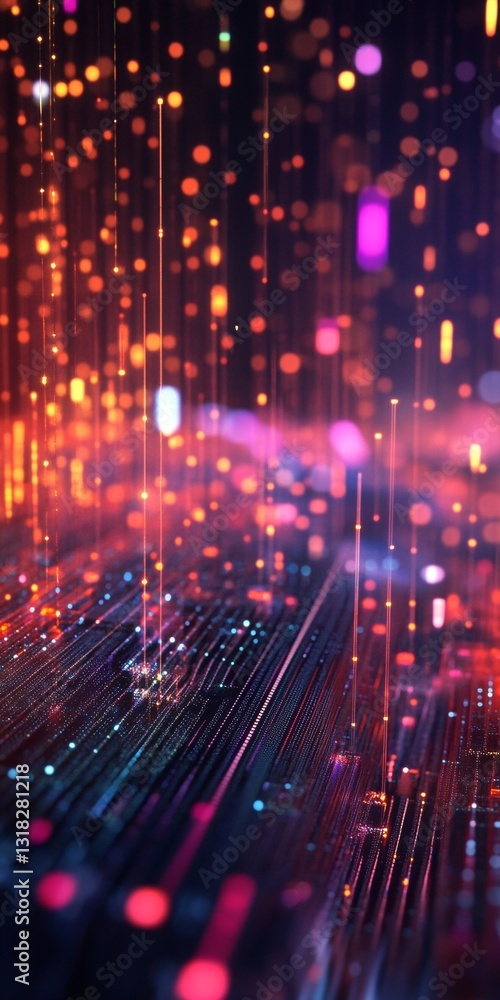 Aufkleber colorful abstract digital background with flowing lights and sparkling particles in motion