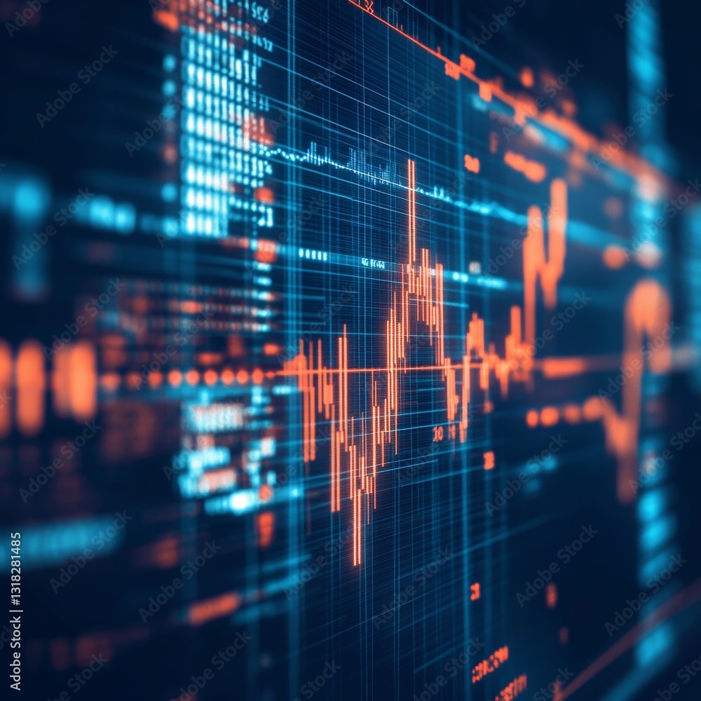 Poster dynamic financial market data visualization with graphs and trends in digital format