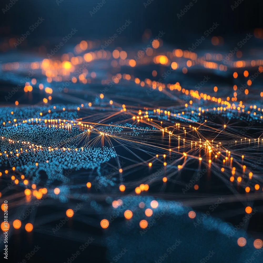 Poster stunning abstract representation of digital network connections over a dark earth map, showcasing vi