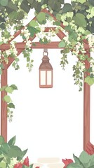 Beautiful wedding arch decorated with lanterns and fresh flowers creating a romantic atmosphere for couples