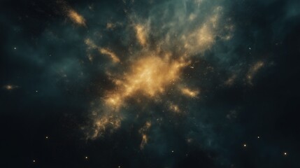 Naklejka premium A stunning view of a galaxy in space, with vibrant orange and yellow colors swirling against the dark background, filled with stars and cosmic dust