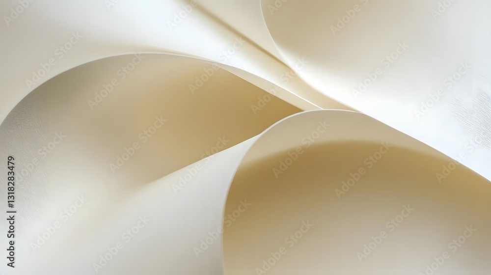 Poster elegant curves of soft, creamy paper showcasing intricate folds and shadows in a minimalist setting