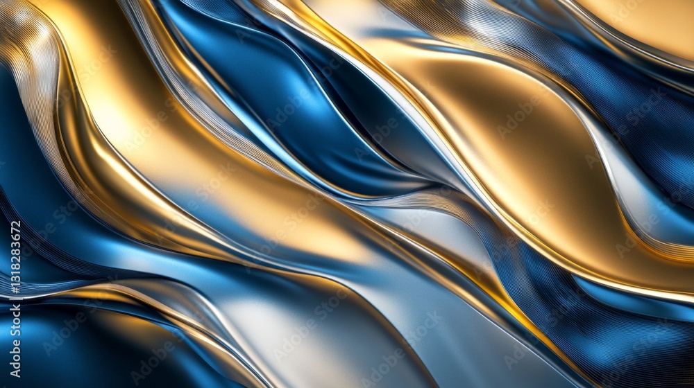 Canvas Prints abstract metallic waves in blue gold and silver creating a luxurious and elegant background