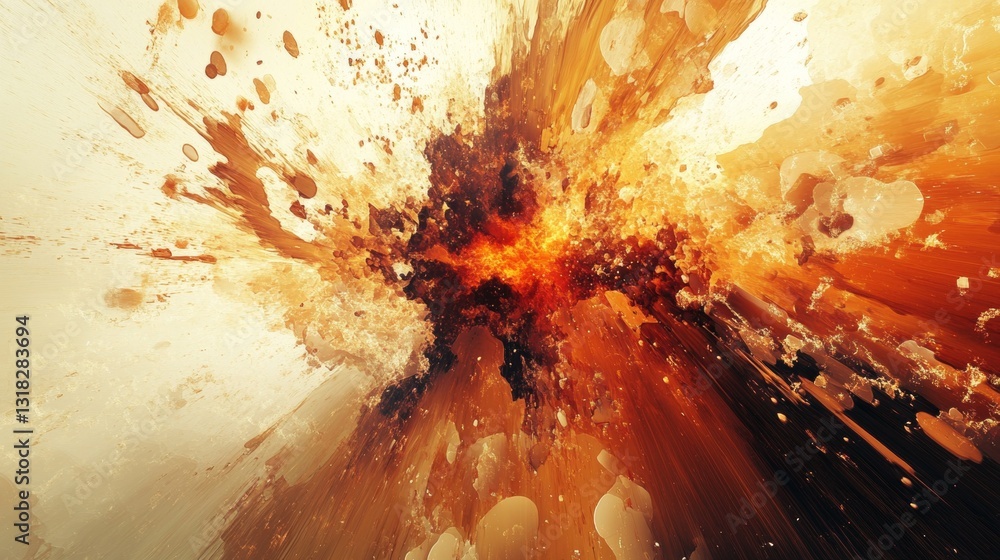 Poster abstract explosion of colorful energy and light in dynamic patterns of orange and brown