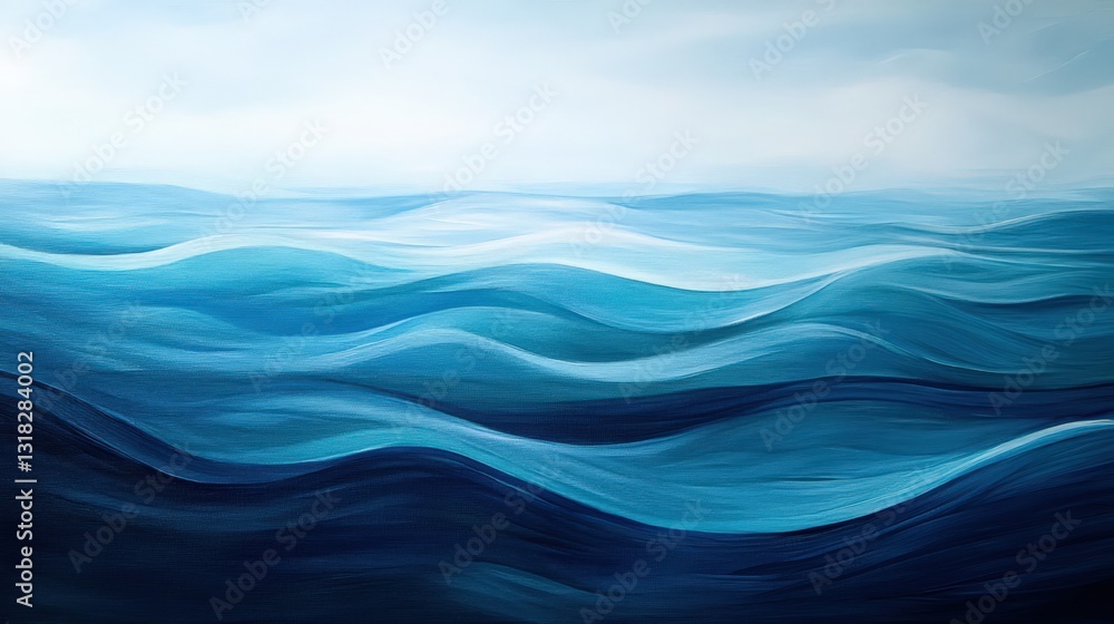 Poster abstract ocean waves with gradient blues and brushstroke texture creation