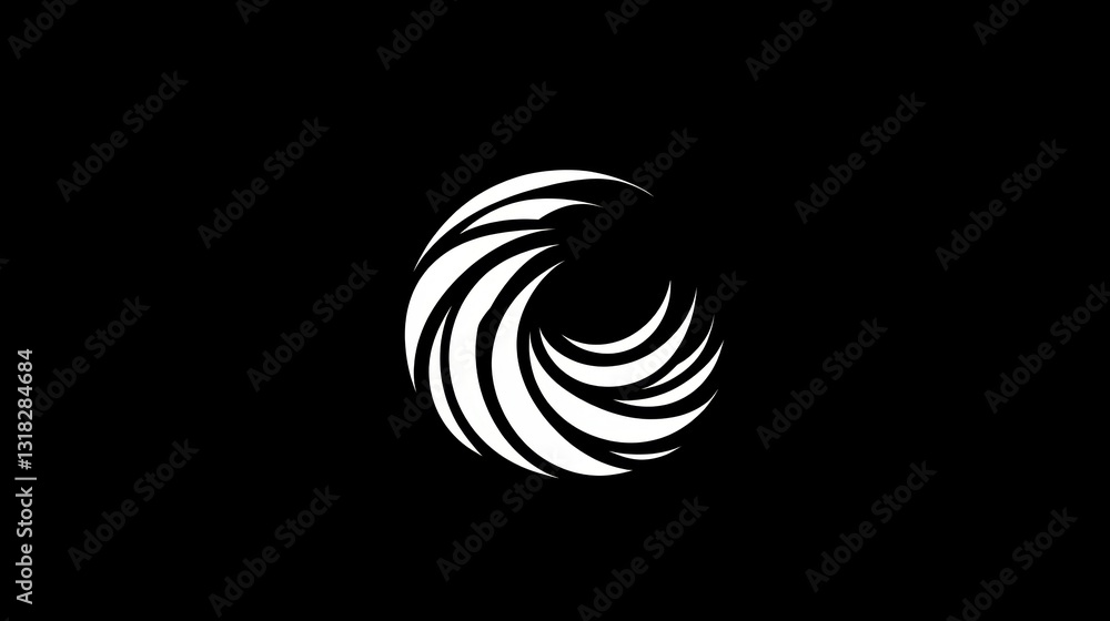 Poster black and white image of a wave with a white circle in the middle. the image has a sense of movement