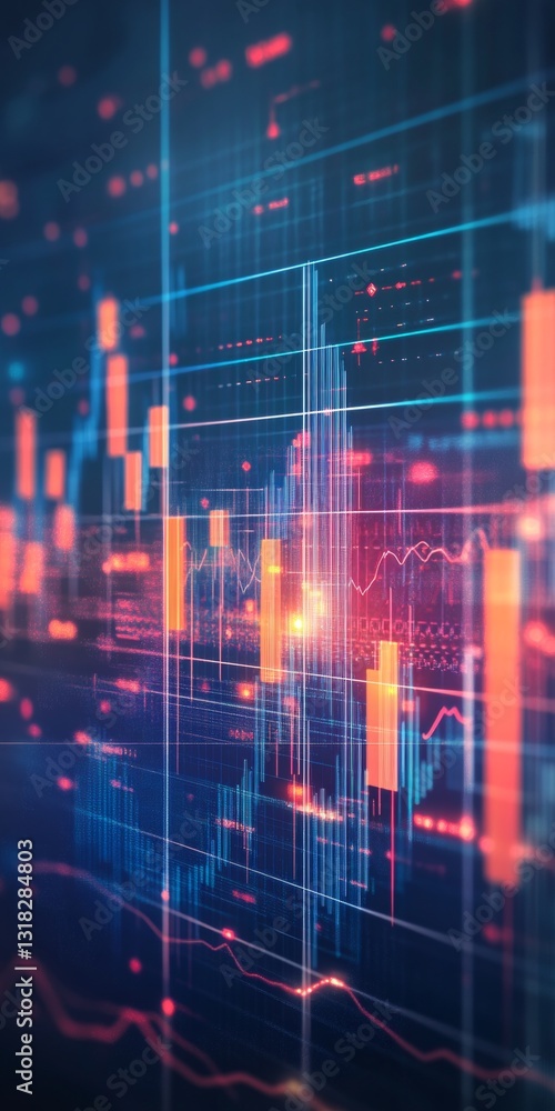 Poster dynamic financial data visualization background with colorful trends and market insights