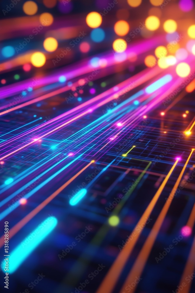 Poster a captivating abstract image showcasing vibrant digital lines and colorful light trails. this artwor