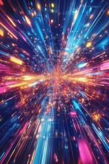 Obraz premium Vibrant Abstract Digital Light Burst Motion With Colorful Neon Lights and Dynamic Energy Flow