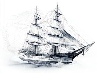 Sailing ship ocean waves sketch art design