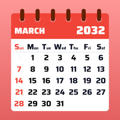 March 2032. Spring begins with blooming flowers and fresh greenery, representing growth, renewal, and the transition from winter to a warmer season.