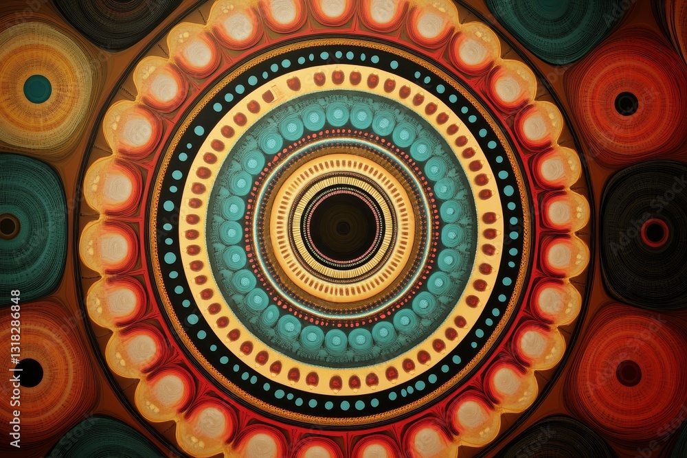 Poster vibrant mandala design with colorful concentric circles and geometric patterns