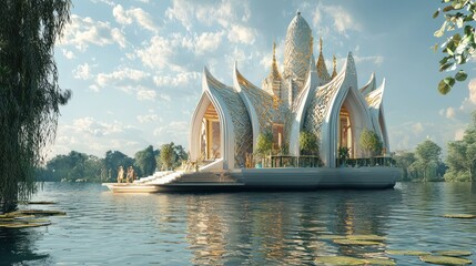 A floating temple concept blending history and technology