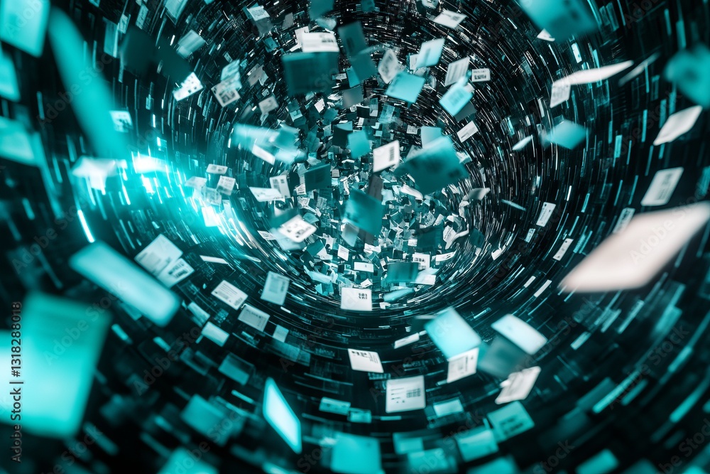 Poster experience a vibrant, abstract representation of data swirling in motion. this image captures the es