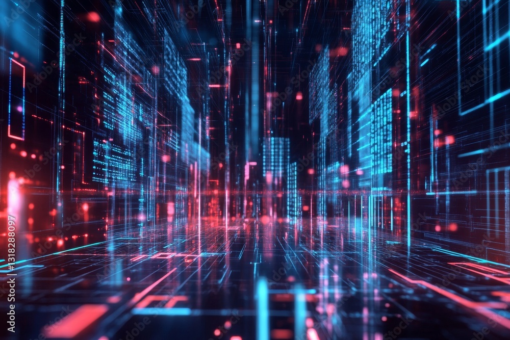 Canvas Prints futuristic digital cityscape with neon lights and vibrant data streams in cyberspace