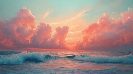 Pink Sunset Over the Ocean: Serene Seascape Painting
