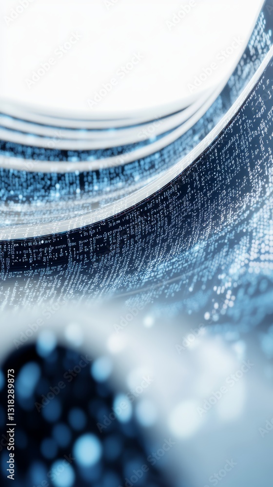 Poster a stunning abstract representation of digital technology featuring flowing data patterns and a blend