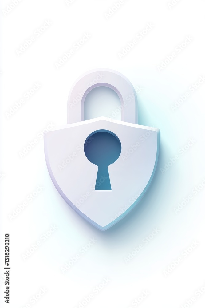Poster this image features a minimalist white shield lock icon with a keyhole, highlighting security and pr