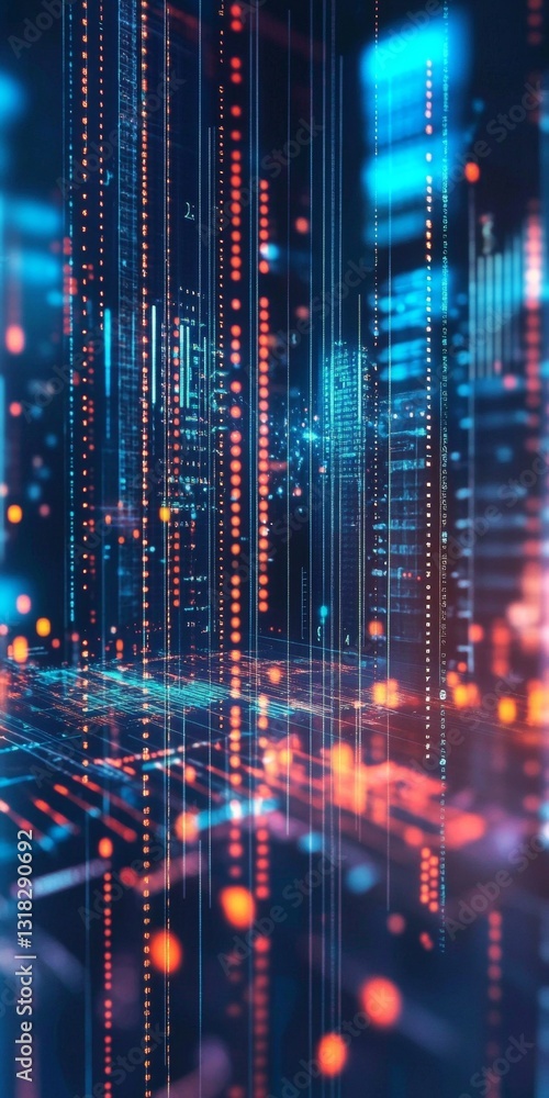 Canvas Prints futuristic digital network with colorful glowing lines and motion in a vibrant city environment
