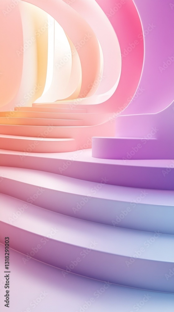 Aufkleber a stunning stairway softly illuminated with gradients of pink and lavender. the smooth curves create