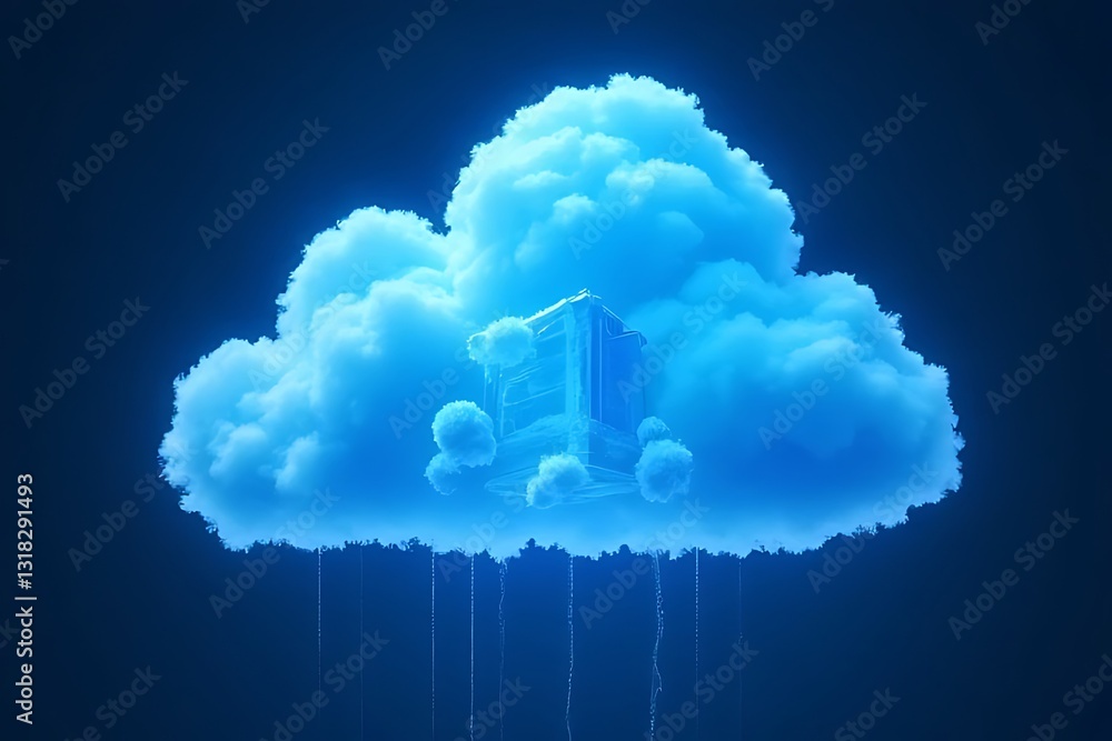 Poster cloud computing concept digital space illustration modern environment aerial view innovation in tech