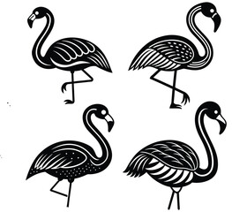 Obraz premium A black and white silhouette of a flamingo standing in a serene landscape