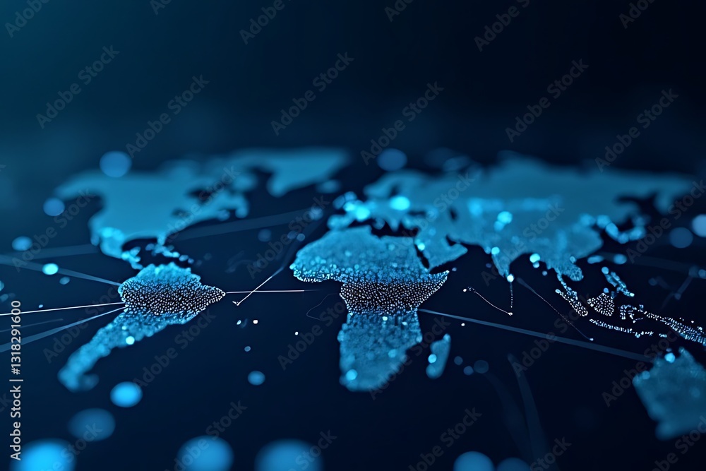 Poster global connectivity and data visualization digital world map infographic design high-tech environmen
