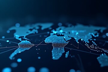 Global connectivity and data visualization digital world map infographic design high-tech environment aerial view conceptual analysis