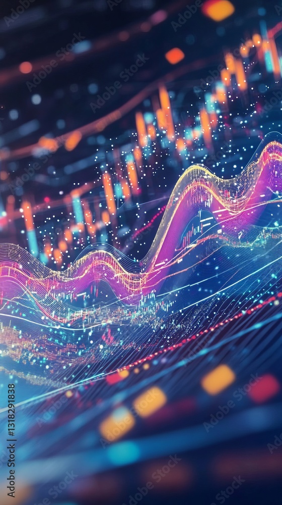 Poster colorful abstract data visualization with vibrant financial graphs