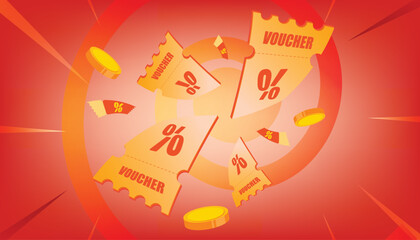 Fly Voucher card cash back template design with coupon code promotion. Premium special price offers sale coupon.