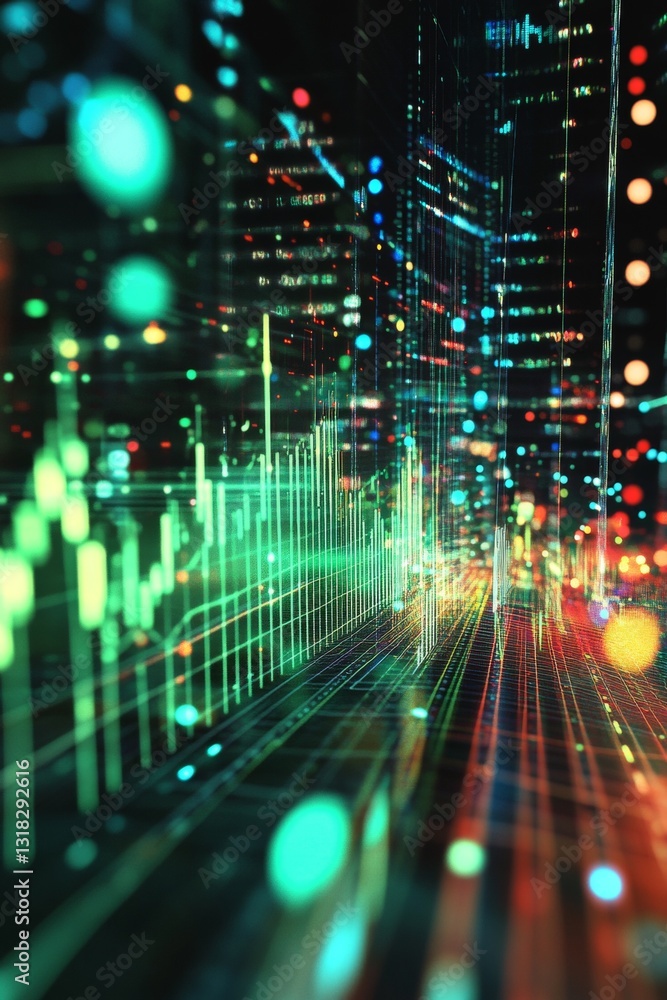 Aufkleber vibrant abstract digital visualization of financial data with bright colors and geometric patterns
