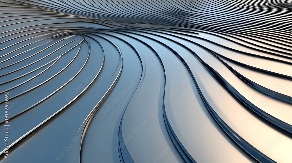 Poster abstract wavy patterns in metallic surface design for modern aesthetics