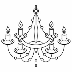Hand-drawn Illustration of a Cute Chandelier with Candles. christmas tree and decorations