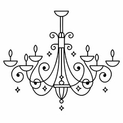 Hand-drawn Illustration of a Cute Chandelier with Candles. set of vector elements for design