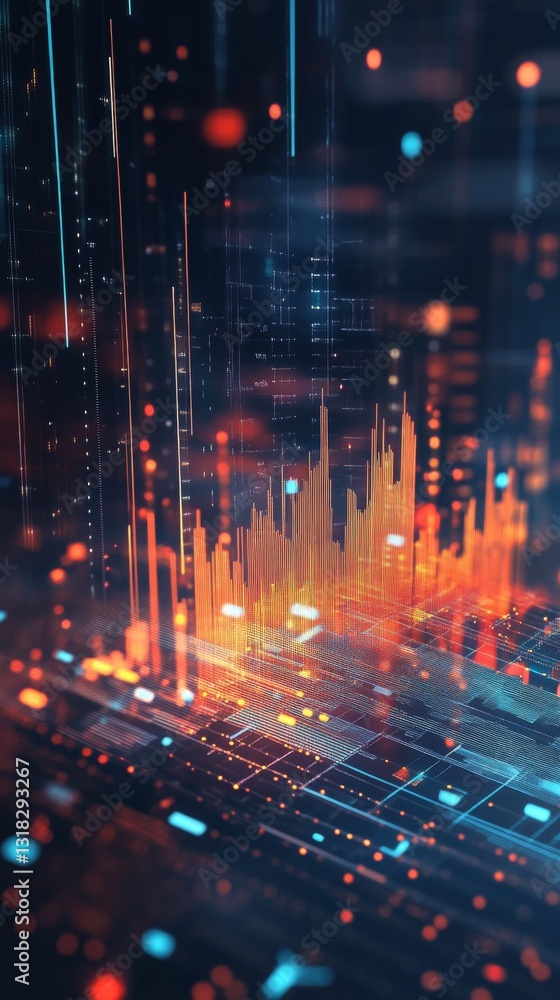 Poster dynamic abstract visualization of data technology with energetic waves and vibrant colors