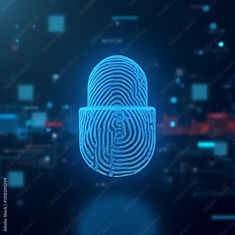 Poster digital security action cyber fingerprint authentication virtual space graphic representation modern