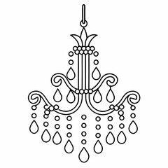 Hand-drawn Illustration of a Cute Chandelier with Candles. abstract background with flowers