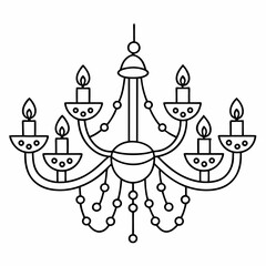 Hand-drawn Illustration of a Cute Chandelier with Candles.  Christmas tree