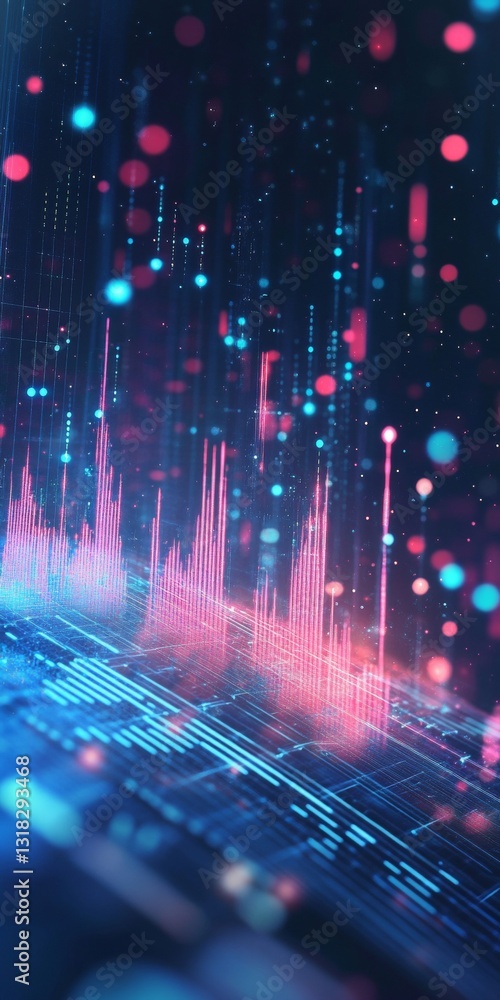 Poster colorful abstract data visualization with neon waves and dynamic light patterns in digital space